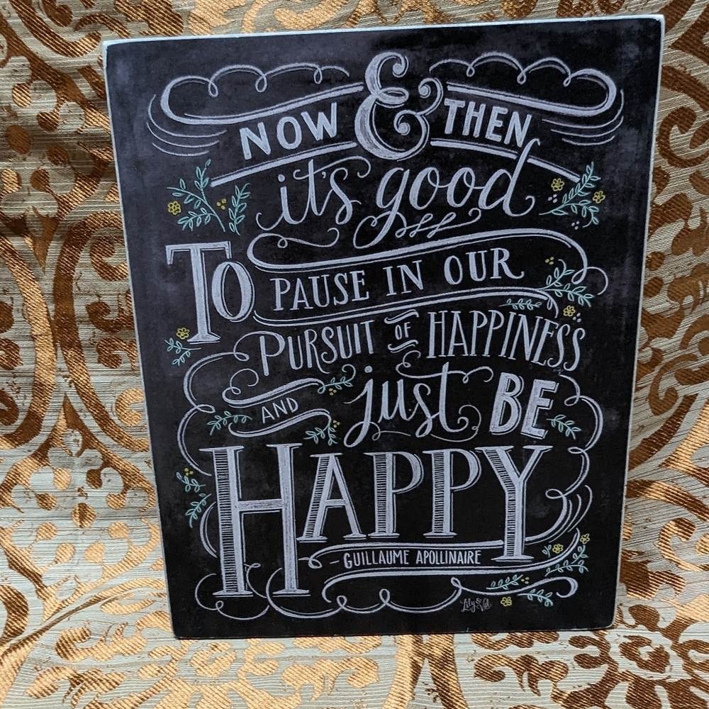Wooden Inspirational Pursuit of Happiness Decorative Sign 8 x 10